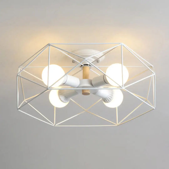 Nordic Industrial Geometric Flush Mount Ceiling Light For Bedroom - Metal Fixture White / 20.5’
