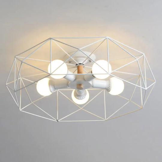 Nordic Industrial Geometric Flush Mount Ceiling Light For Bedroom - Metal Fixture White / 24.5’