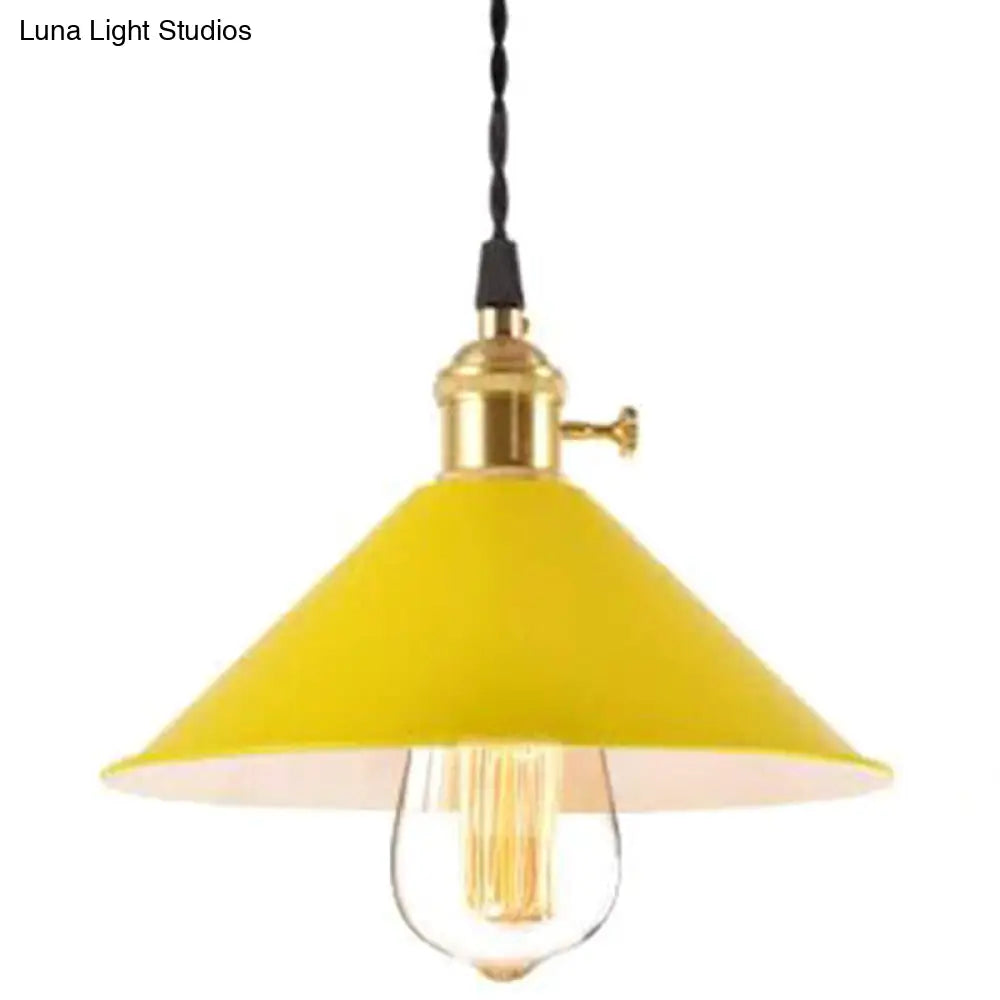 Nordic Industrial Macaron Pendant Light - Colorful Metal 1-Light Lighting Yellow / 8.5