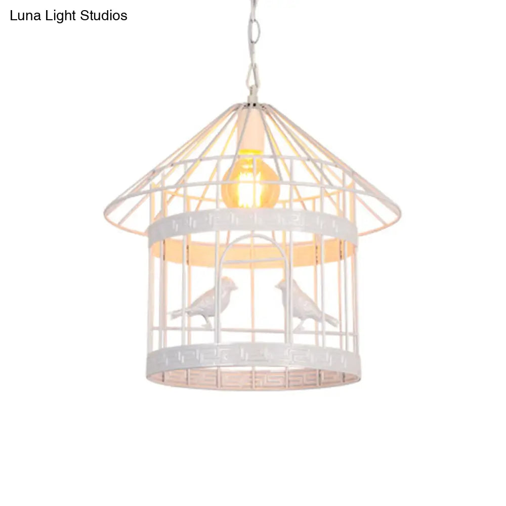 Nordic Industrial Style Bird Cage Ceiling Light For Coffee Shop: Metallic Fixture With 1 White