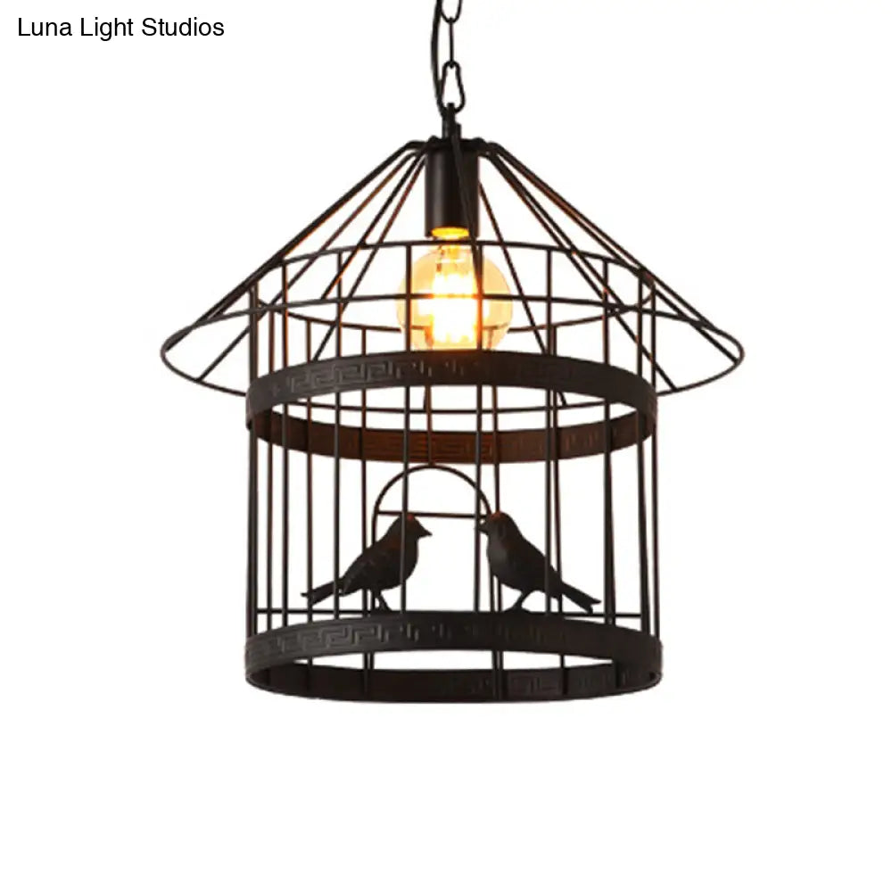 Nordic Industrial Style Bird Cage Ceiling Light For Coffee Shop: Metallic Fixture With 1 Black
