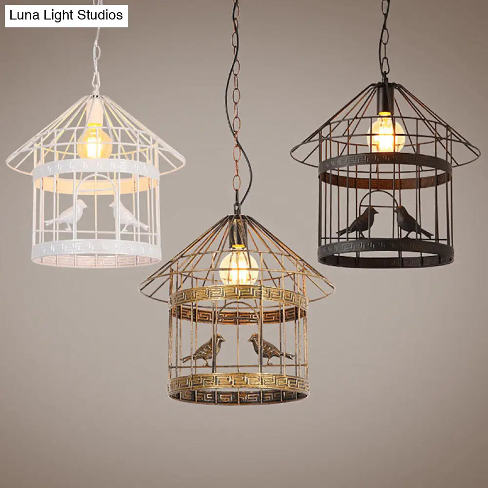 Nordic Industrial Style Bird Cage Ceiling Light For Coffee Shop: Metallic Fixture With 1