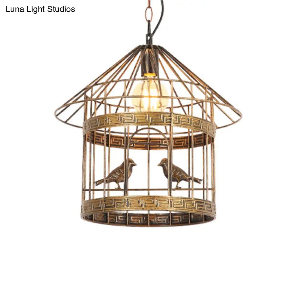 Nordic Industrial Style Bird Cage Ceiling Light For Coffee Shop: Metallic Fixture With 1 Rust