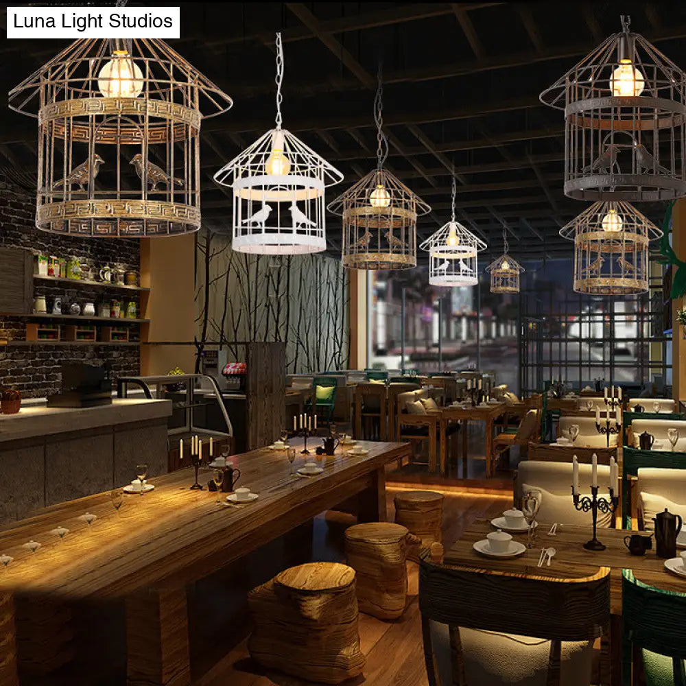 Nordic Industrial Style 1-Light Bird Cage Ceiling Fixture For Coffee Shop: Metallic Light
