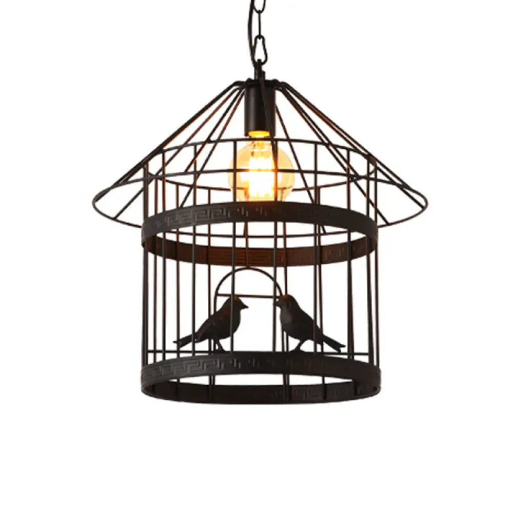 Nordic Industrial Style 1-Light Bird Cage Ceiling Fixture For Coffee Shop: Metallic Light Black