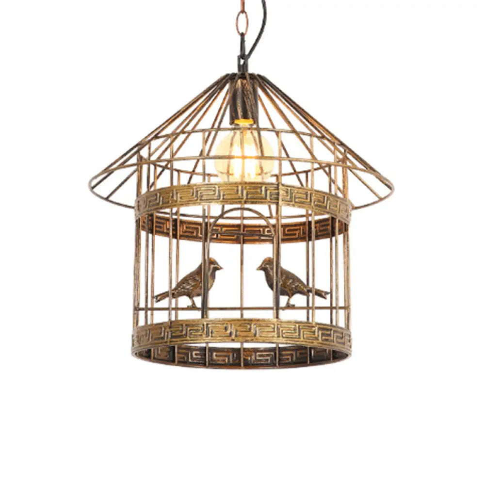 Nordic Industrial Style 1-Light Bird Cage Ceiling Fixture For Coffee Shop: Metallic Light Rust