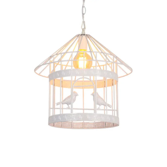 Nordic Industrial Style 1-Light Bird Cage Ceiling Fixture For Coffee Shop: Metallic Light White