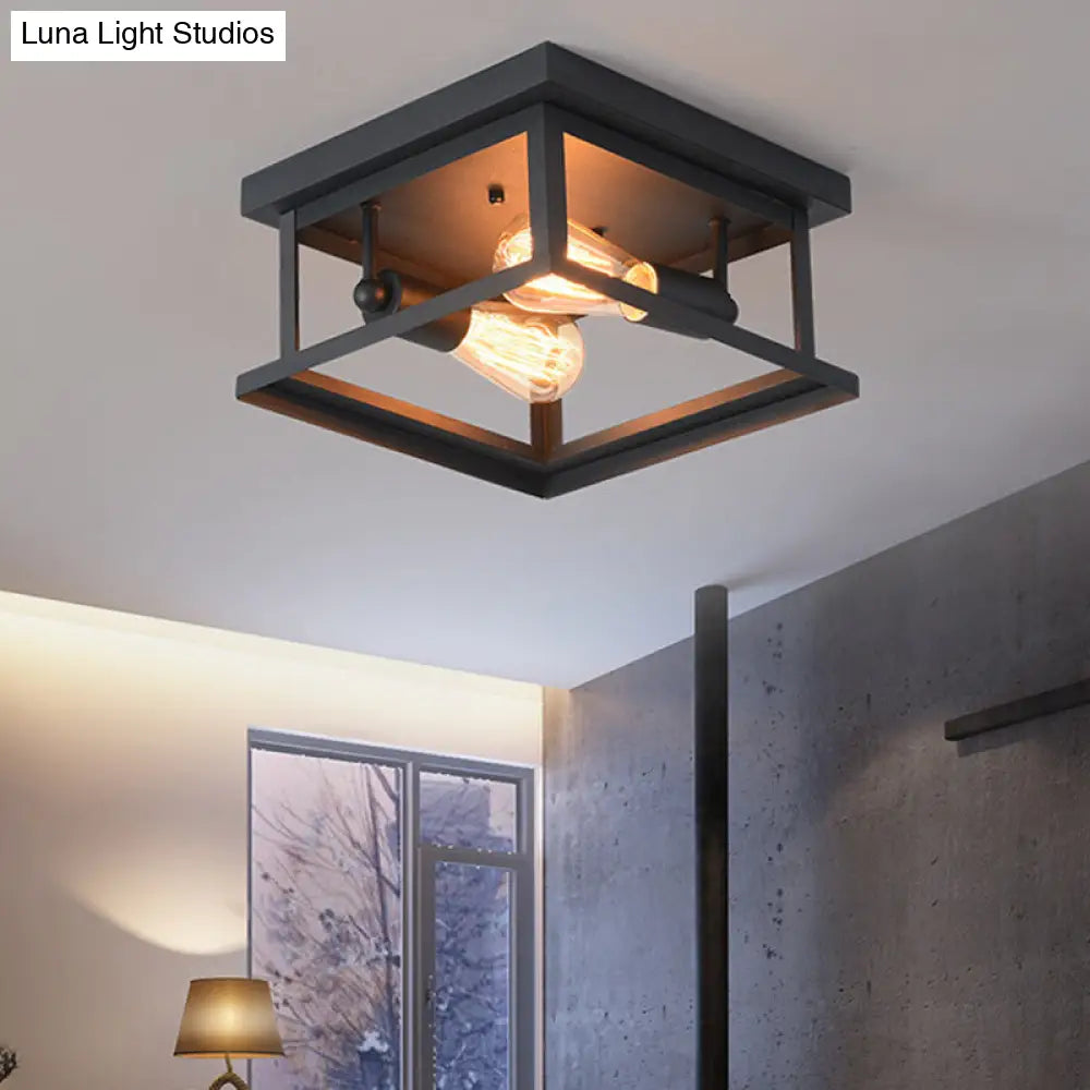 Nordic Industrial Style Square Flush Mount Ceiling Light Chandelier For Hallway