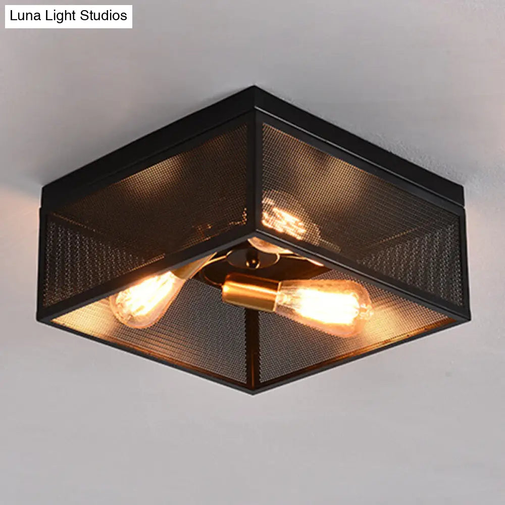 Nordic Industrial Style Square Flush Mount Ceiling Light Chandelier For Hallway Black / Trellis