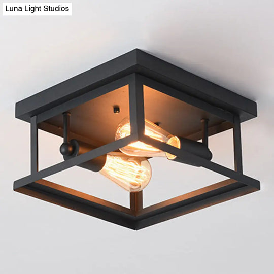 Nordic Industrial Style Square Flush Mount Ceiling Light Chandelier For Hallway Black / Metal Frame