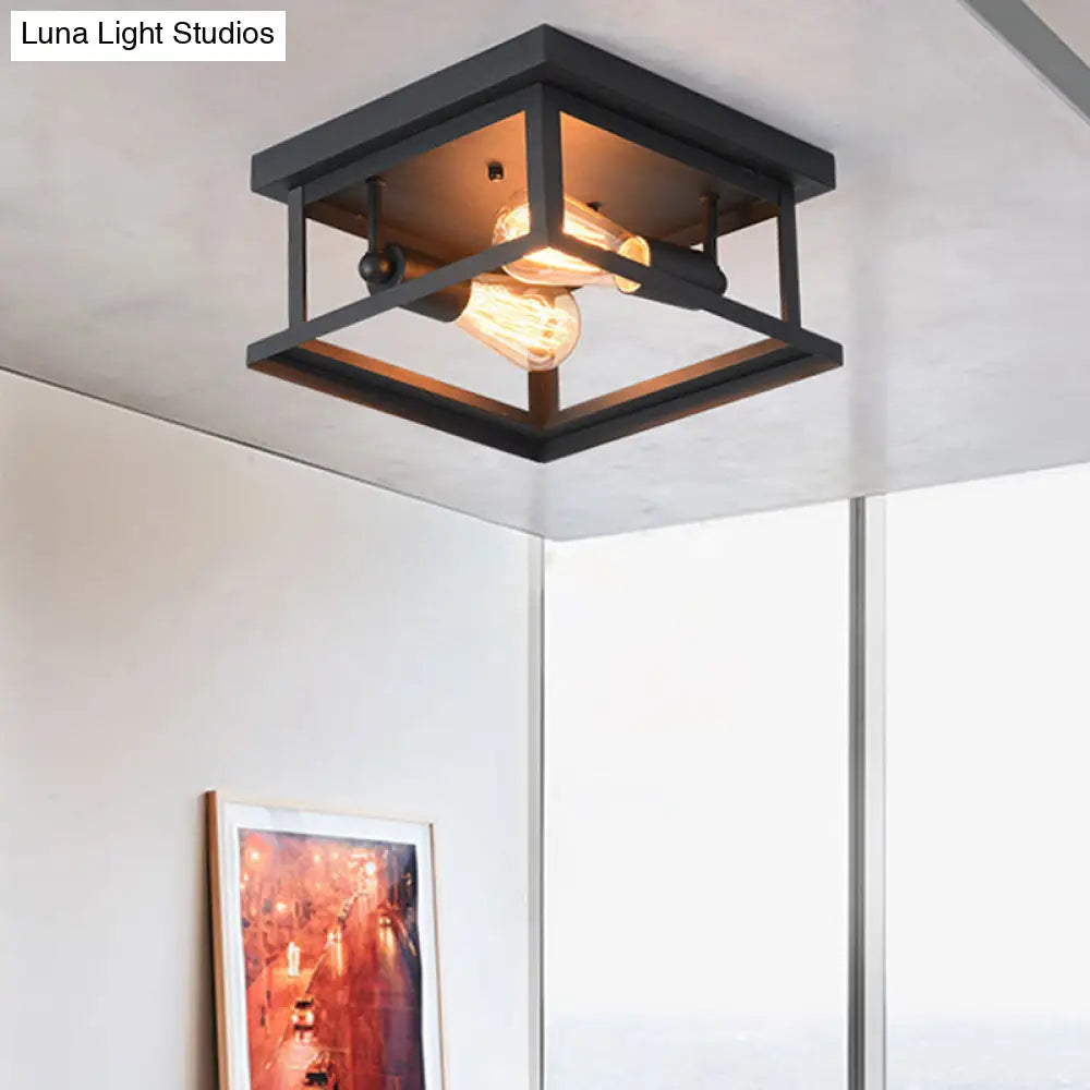 Nordic Industrial Style Square Flush Mount Ceiling Light Chandelier For Hallway