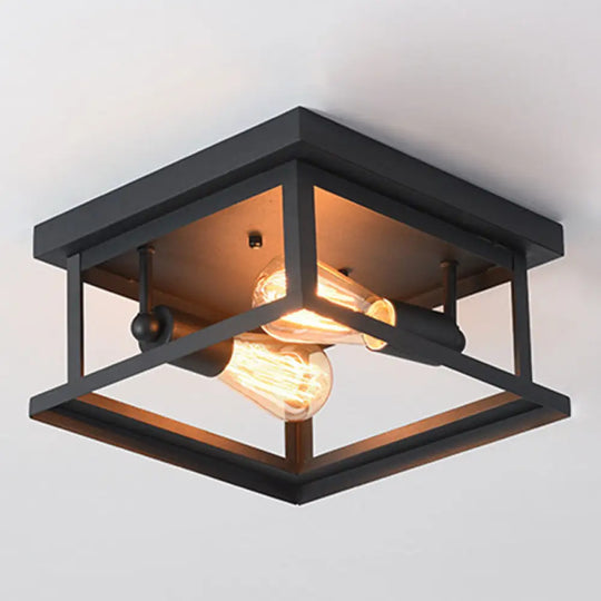 Nordic Industrial Style Square Flush Mount Ceiling Light Chandelier For Hallway Black / Metal Frame