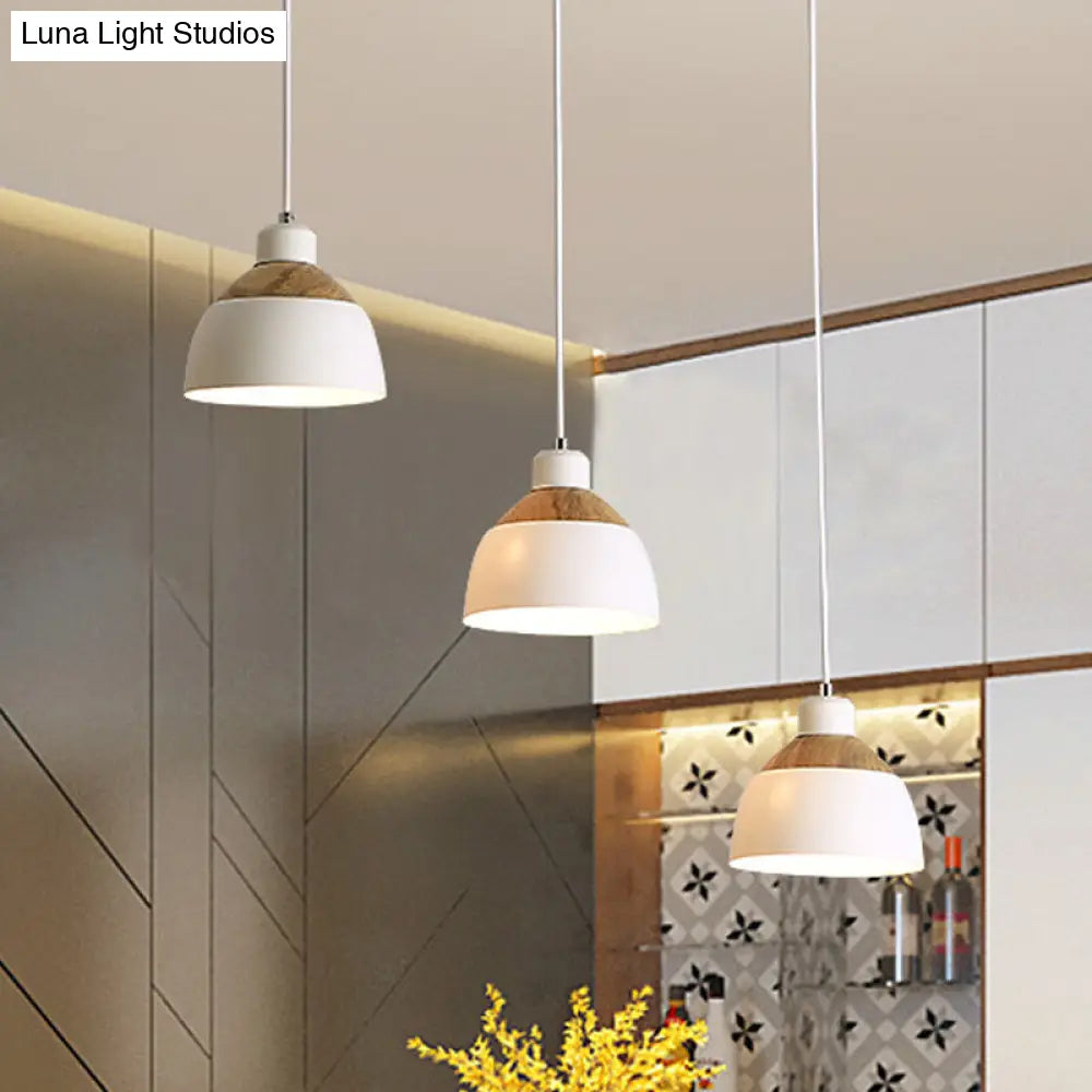 Nordic Iron Wood Suspension Light - 3 Head White Pendant For Table