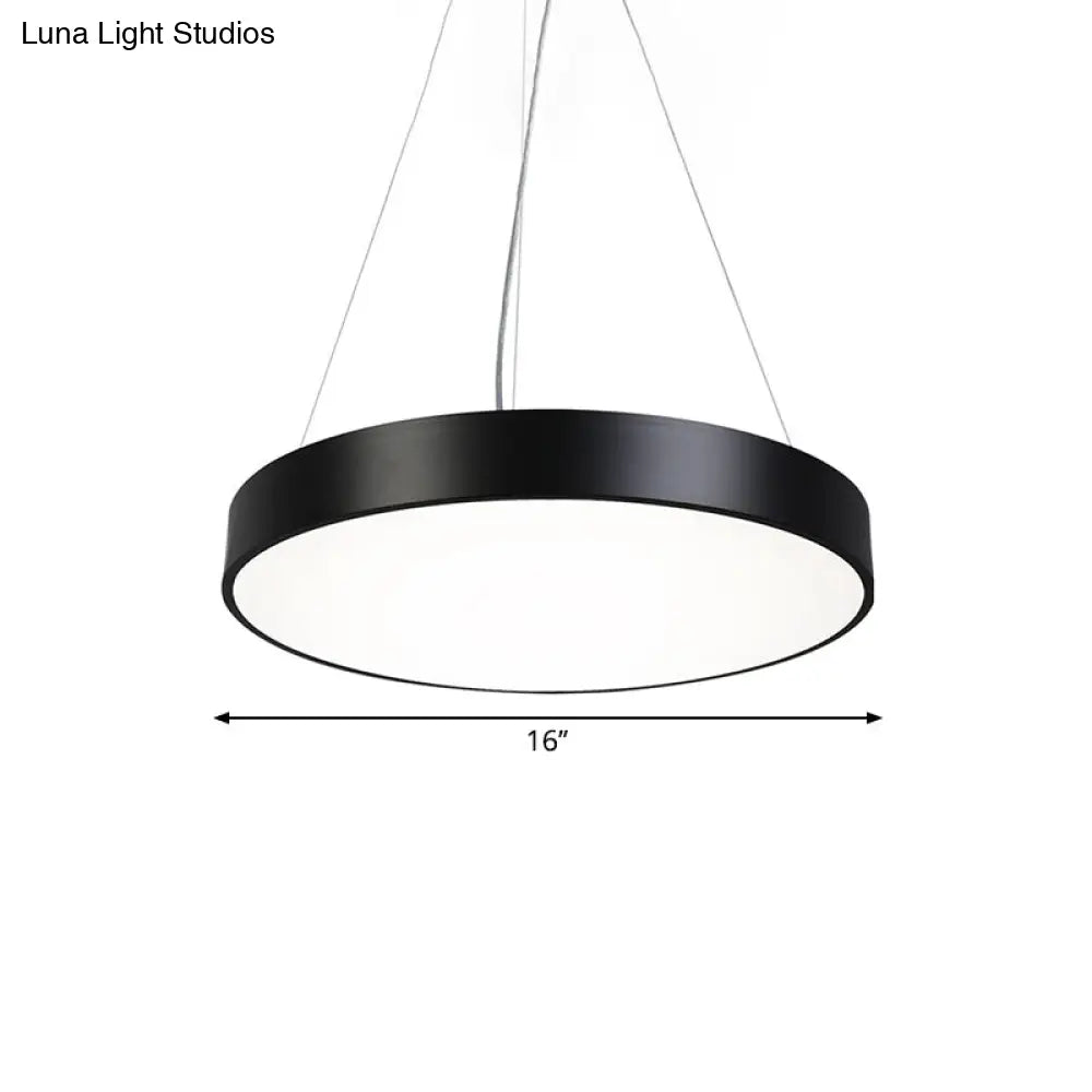 Black Round Plate Hanging Lamp Kit - Nordic Iron Led Pendant Light Fixture In Warm/White Various