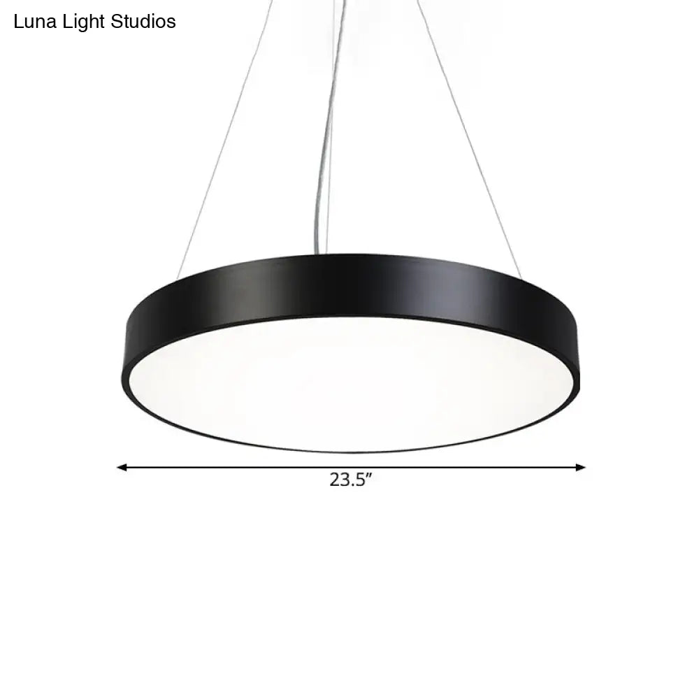 Nordic Iron Black Round Plate Hanging Lamp Kit With Led Pendant Light In Warm/White