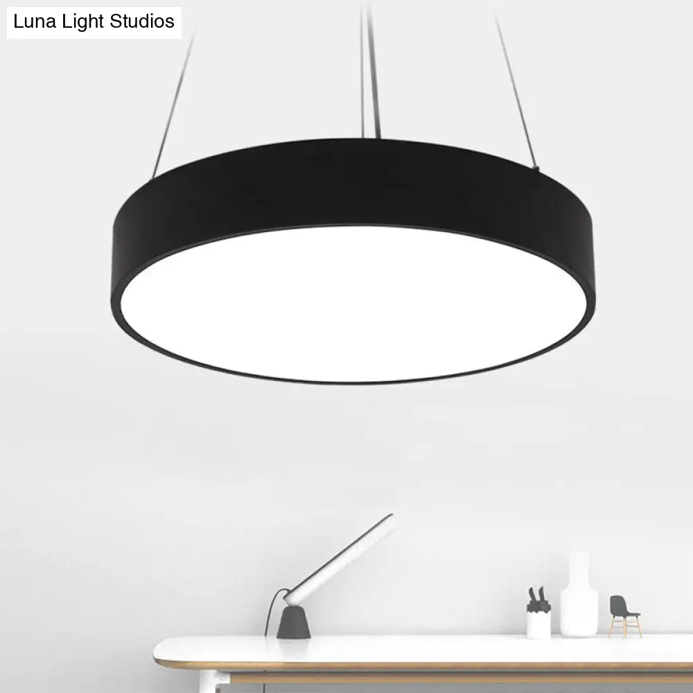 Black Round Plate Hanging Lamp Kit - Nordic Iron Led Pendant Light Fixture In Warm/White Various