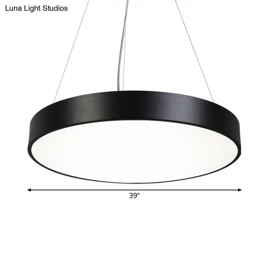 Black Round Plate Hanging Lamp Kit - Nordic Iron Led Pendant Light Fixture In Warm/White Various