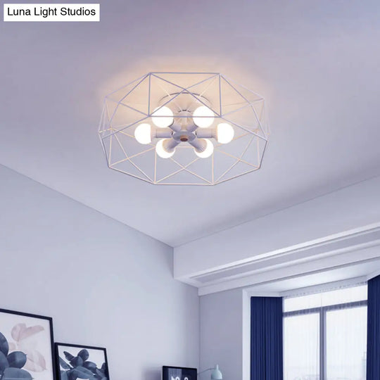 Nordic Iron Flush Mount Ceiling Light With Hexagon Cage | White| 3/6 Bare Bulb-Lit Fixtures 6 /