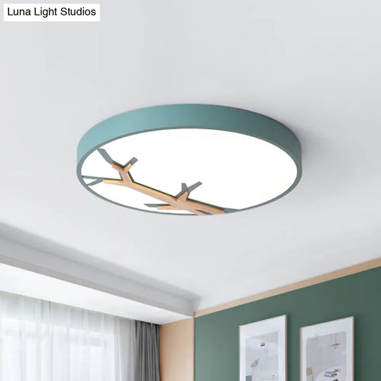 Nordic Iron Flushmount Led Ceiling Light With Withered Branch Pattern In Grey/White/Blue - Wood