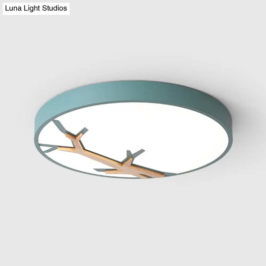 Nordic Iron Flushmount Led Ceiling Light With Withered Branch Pattern In Grey/White/Blue-Wood