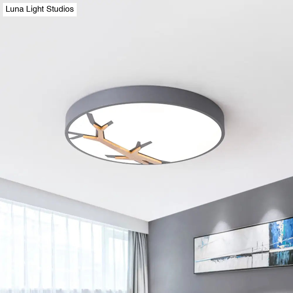 Nordic Iron Flushmount Led Ceiling Light With Withered Branch Pattern In Grey/White/Blue - Wood