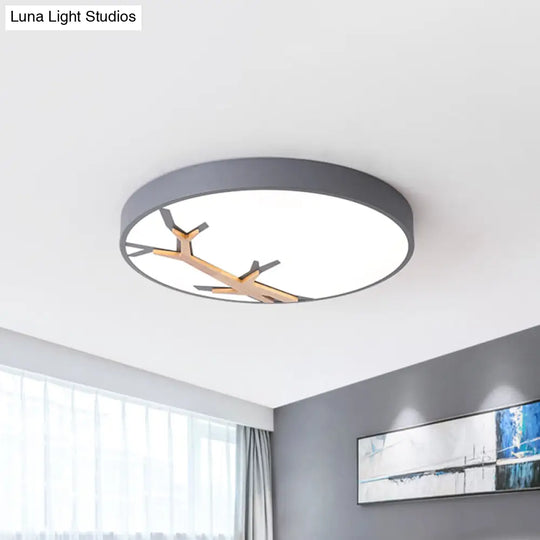 Nordic Iron Flushmount Led Ceiling Light With Withered Branch Pattern In Grey/White/Blue - Wood