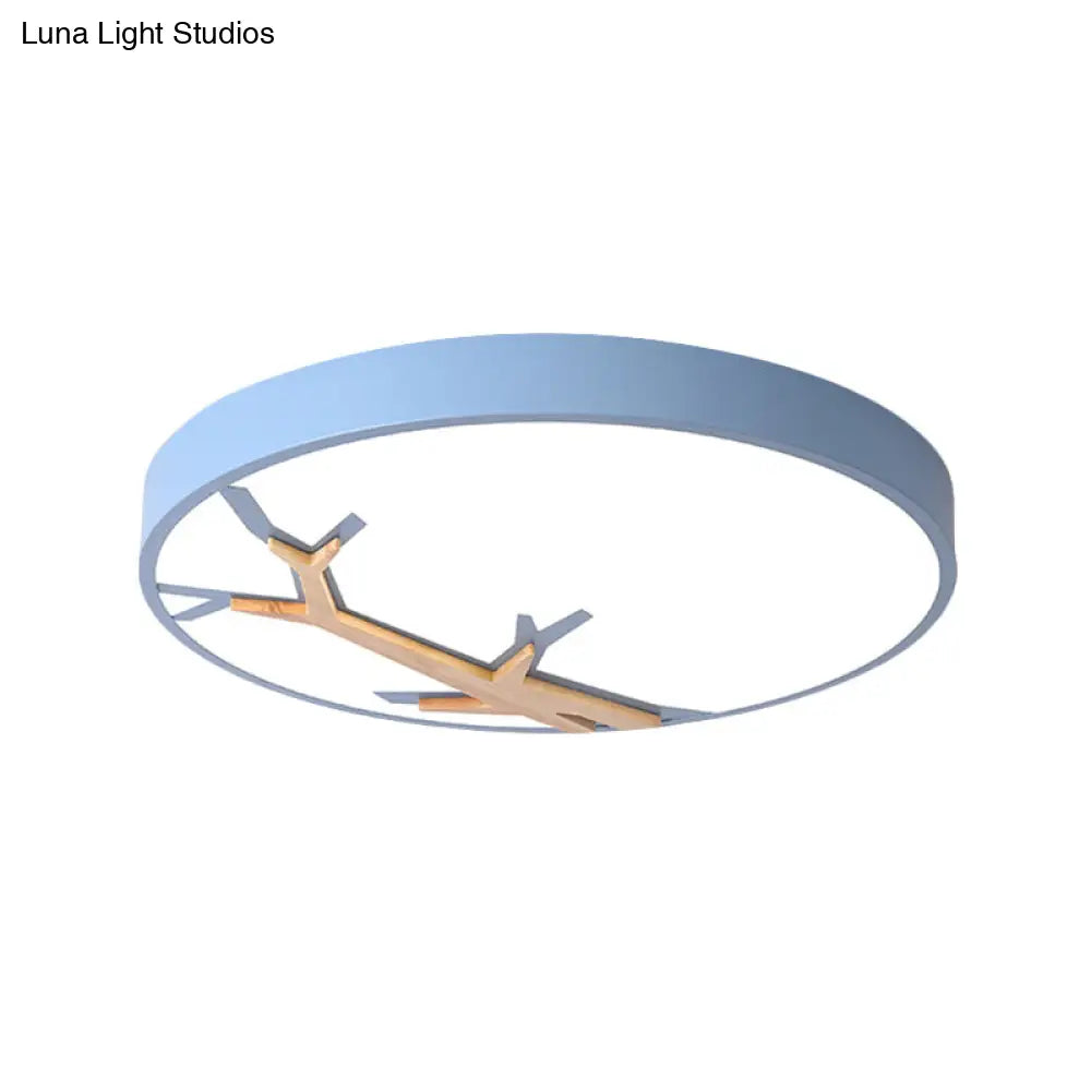 Nordic Iron Flushmount Led Ceiling Light With Withered Branch Pattern In Grey/White/Blue-Wood