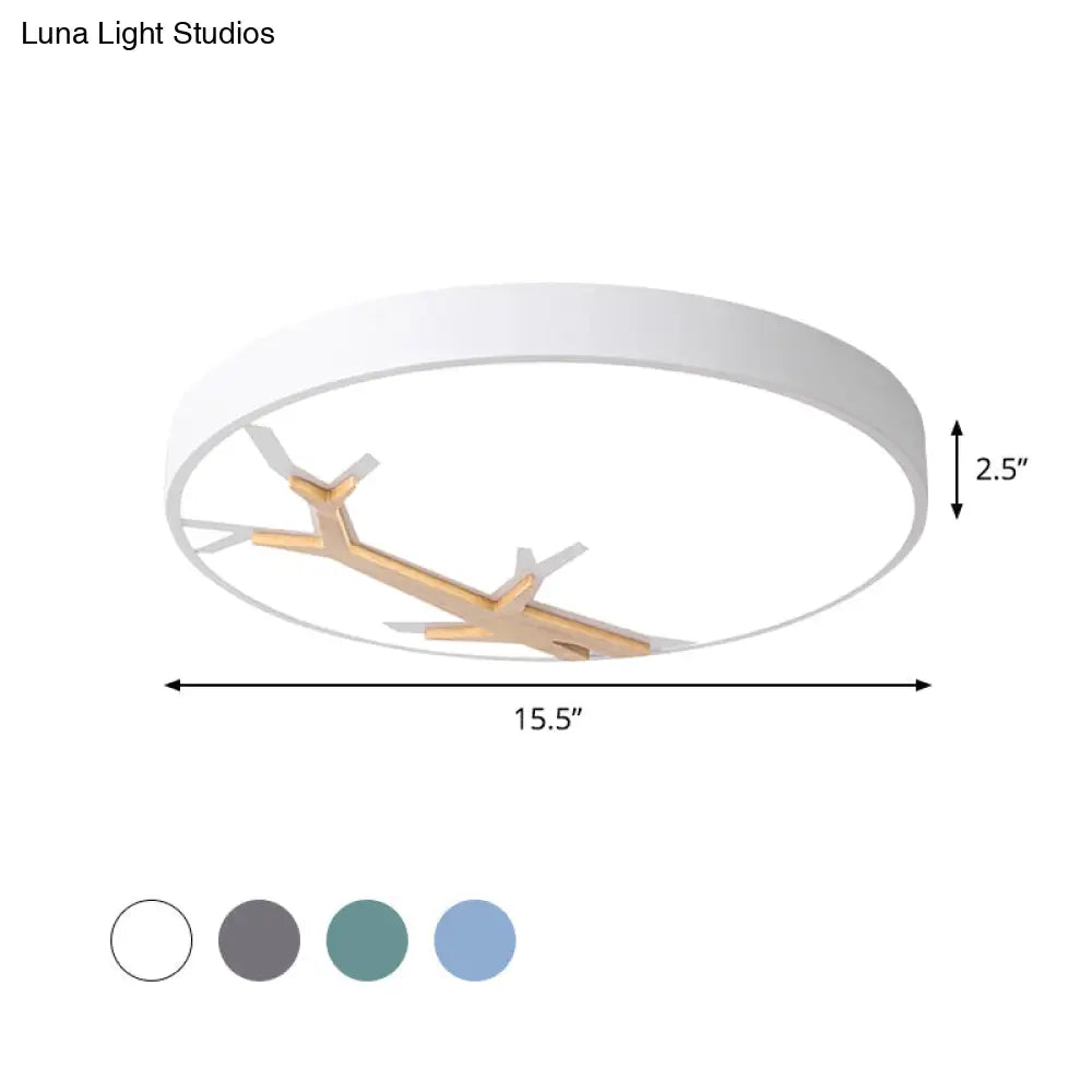 Nordic Iron Flushmount Led Ceiling Light With Withered Branch Pattern In Grey/White/Blue - Wood