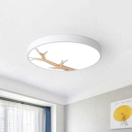 Nordic Iron Flushmount Led Ceiling Light With Withered Branch Pattern In Grey/White/Blue - Wood