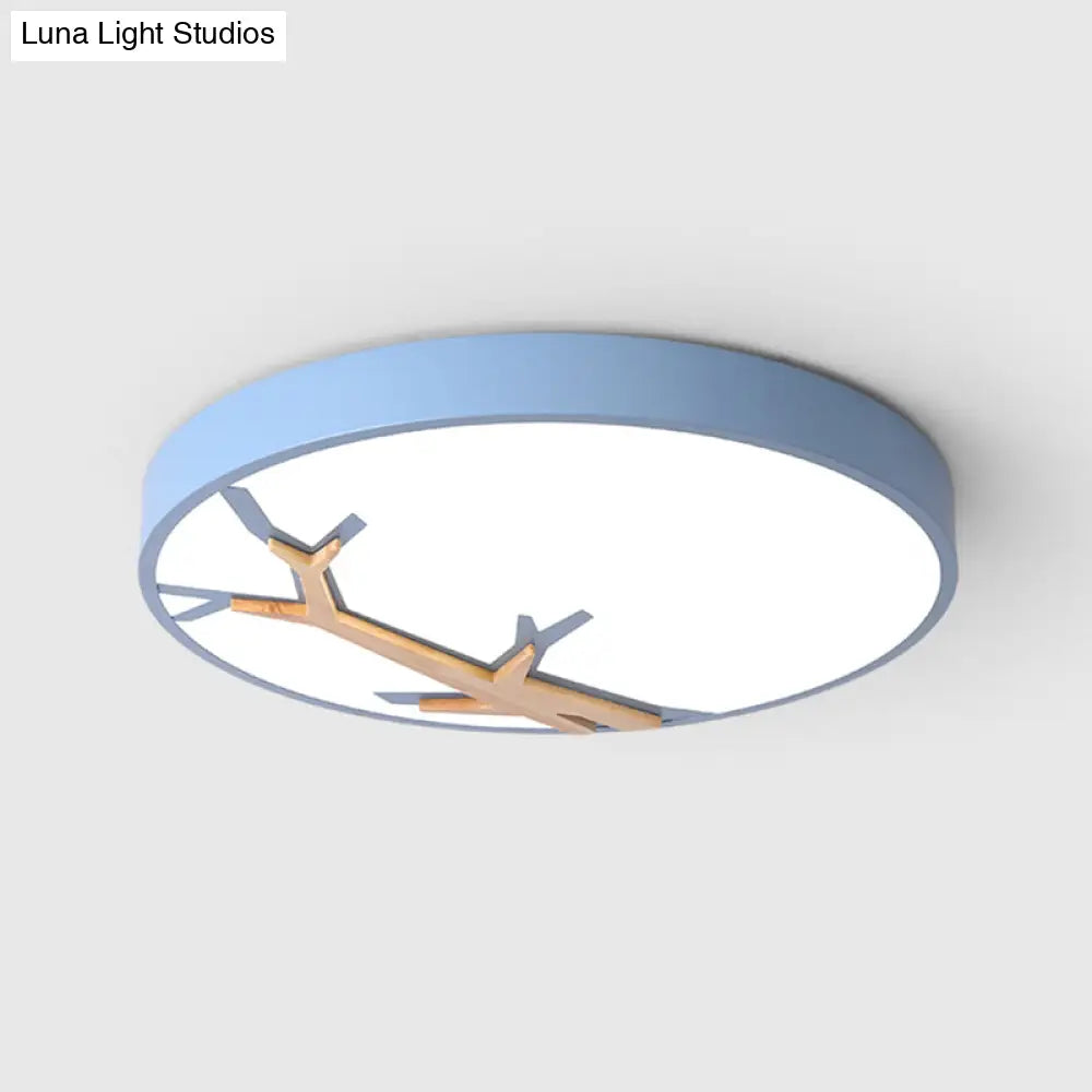 Nordic Iron Flushmount Led Ceiling Light With Withered Branch Pattern In Grey/White/Blue - Wood