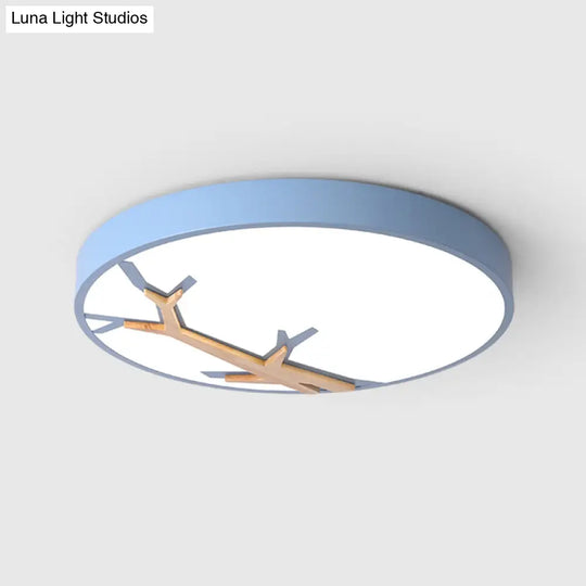 Nordic Iron Flushmount Led Ceiling Light With Withered Branch Pattern In Grey/White/Blue - Wood