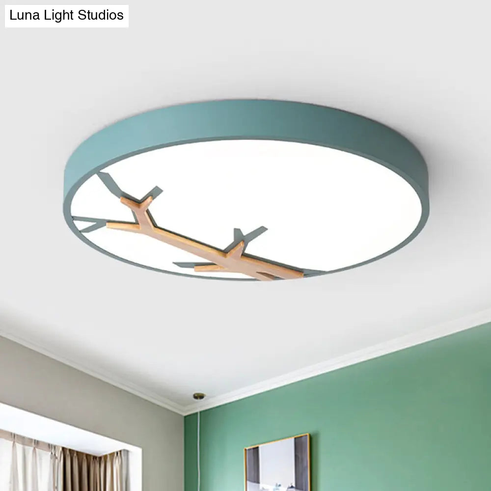 Nordic Iron Flushmount Led Ceiling Light With Withered Branch Pattern In Grey/White/Blue-Wood Green