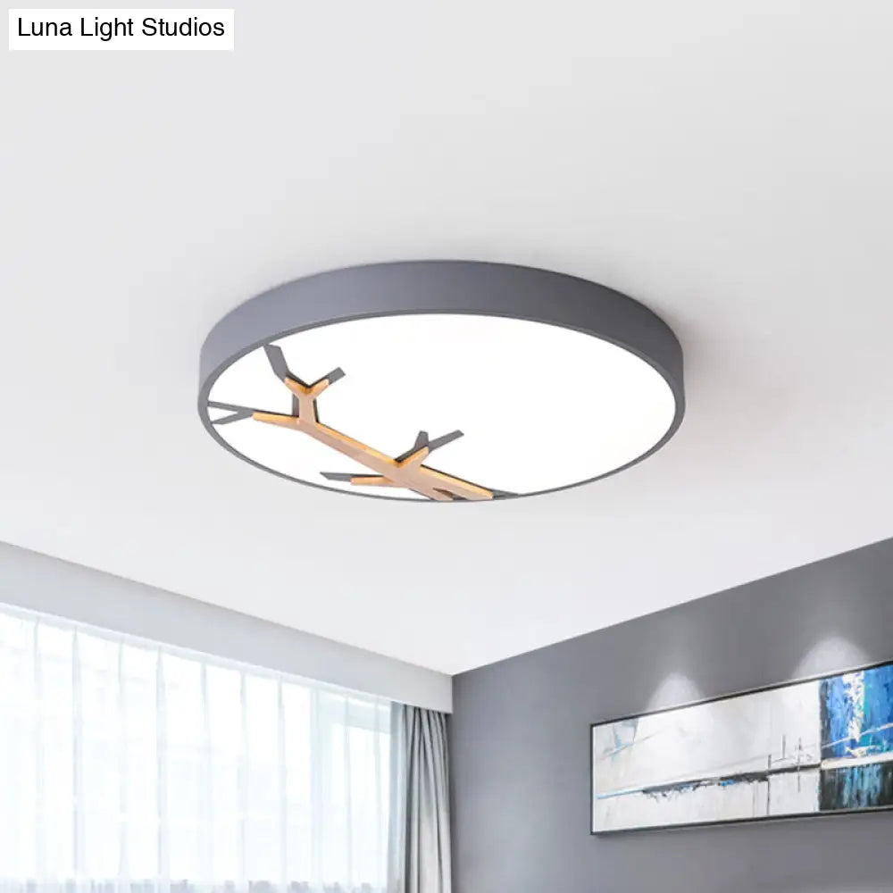 Nordic Iron Flushmount Led Ceiling Light With Withered Branch Pattern In Grey/White/Blue-Wood