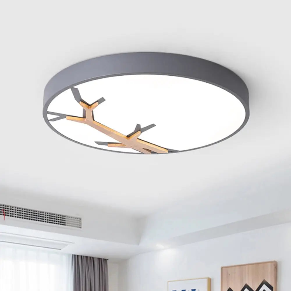 Nordic Iron Flushmount Led Ceiling Light With Withered Branch Pattern In Grey/White/Blue - Wood Grey