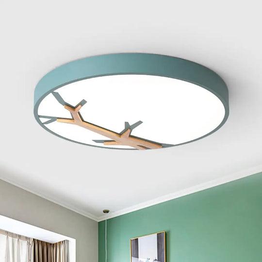 Nordic Iron Flushmount Led Ceiling Light With Withered Branch Pattern In Grey/White/Blue - Wood