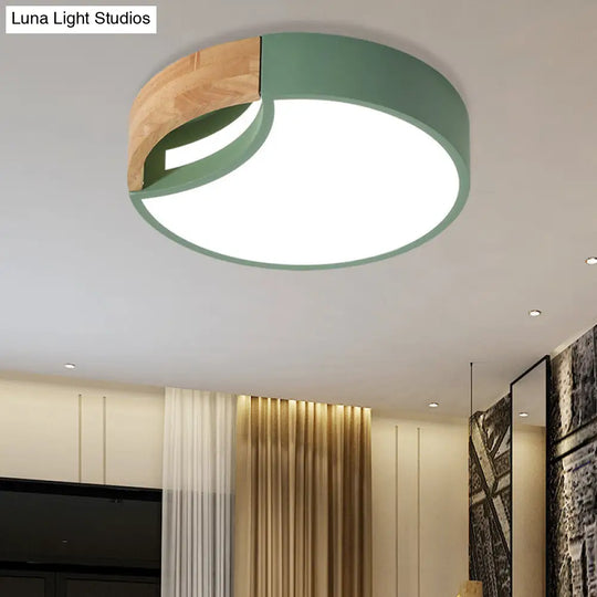 Nordic Iron Grey/White/Green Led Ceiling Light With Wood Grip - 12/16/19.5 Wide Green / 12 White