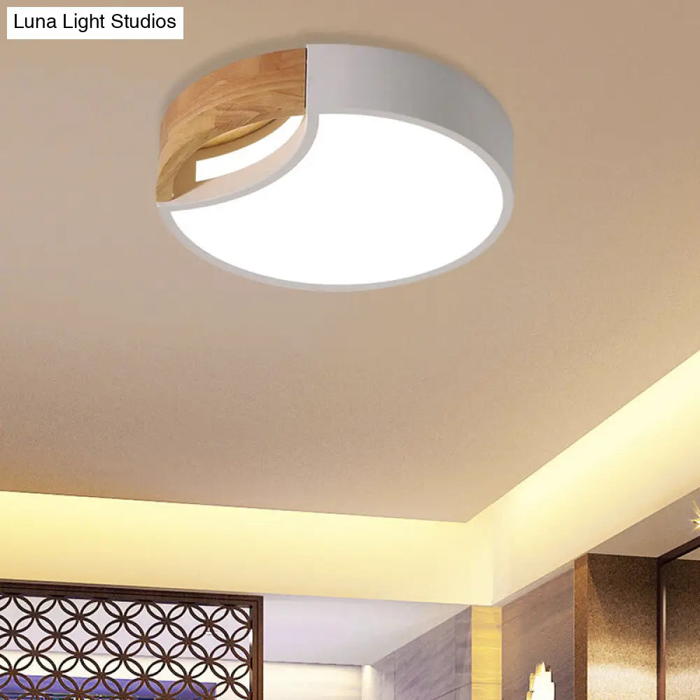 Nordic Iron Grey/White/Green Led Ceiling Light With Wood Grip - 12/16/19.5 Wide White / 19.5