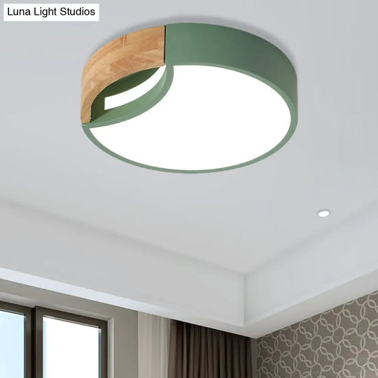 Nordic Iron Grey/White/Green Led Ceiling Light With Wood Grip - 12/16/19.5 Wide Green / 19.5 White