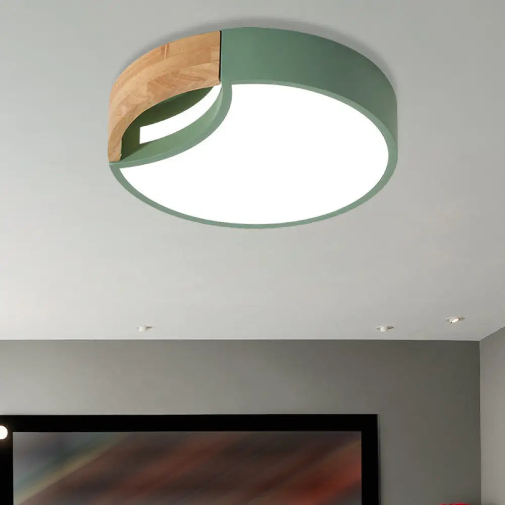Nordic Iron Grey/White/Green Led Ceiling Light With Wood Grip - 12’/16’/19.5’ Wide Green / 16’ White