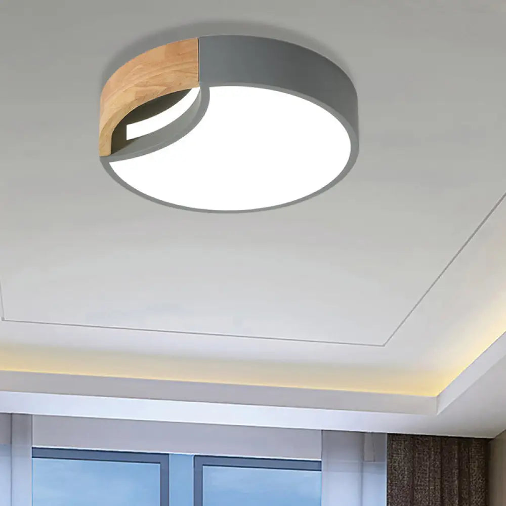 Nordic Iron Grey/White/Green Led Ceiling Light With Wood Grip - 12’/16’/19.5’ Wide Grey /