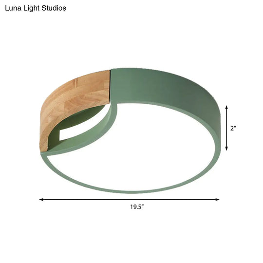 Nordic Iron Grey/White/Green Led Ceiling Light With Wood Grip - 12/16/19.5 Wide