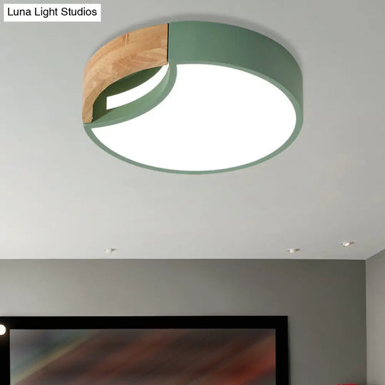 Nordic Iron Grey/White/Green Led Ceiling Light With Wood Grip - 12/16/19.5 Wide Green / 16 White