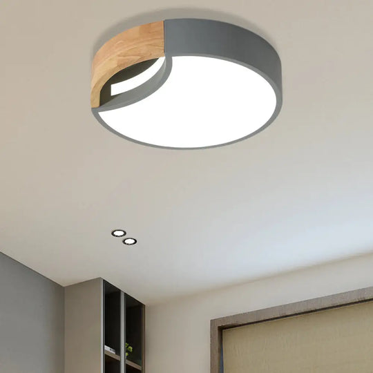 Nordic Iron Grey/White/Green Led Ceiling Light With Wood Grip - 12’/16’/19.5’ Wide Grey / 16’ White