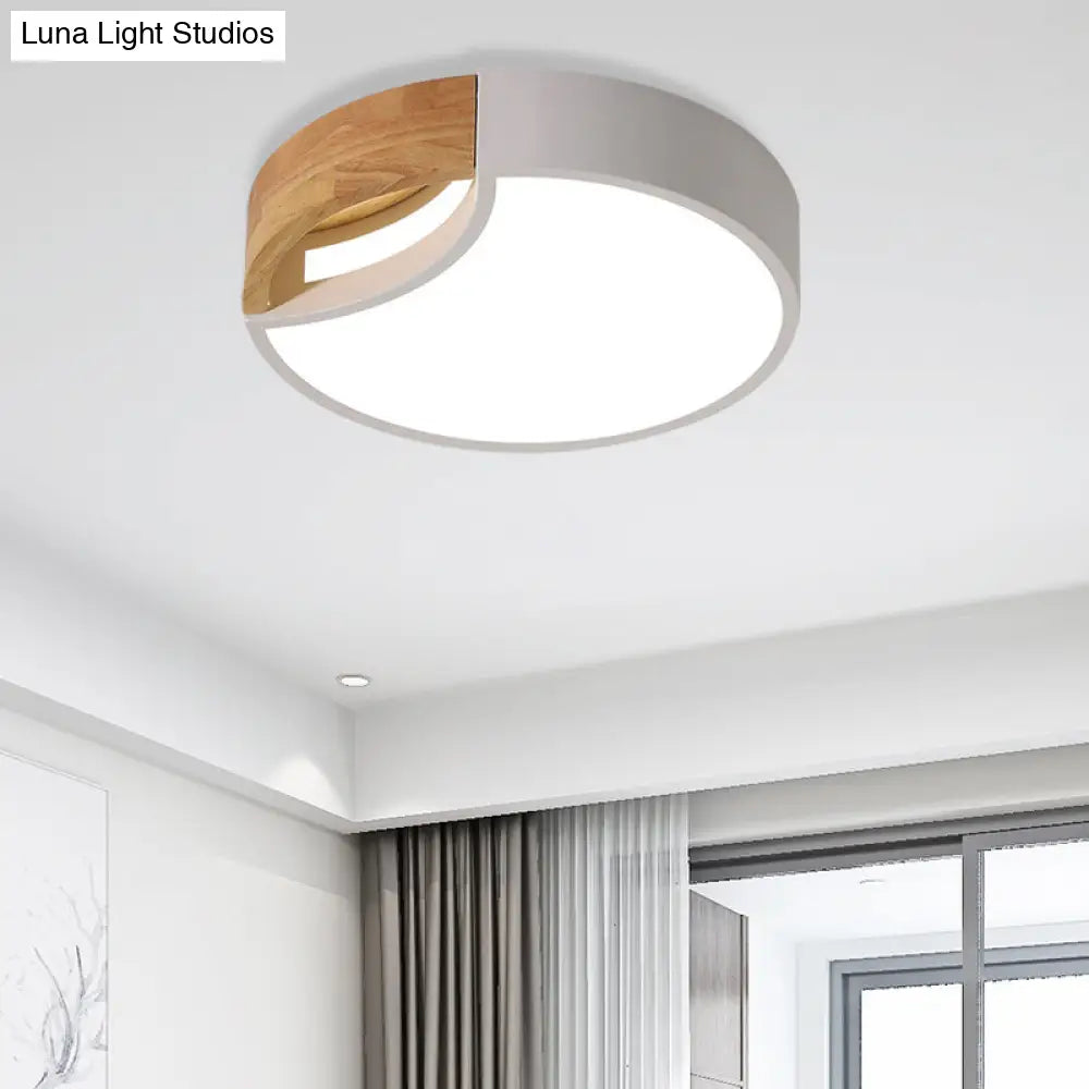 Nordic Iron Grey/White/Green Led Ceiling Light With Wood Grip - 12/16/19.5 Wide White / 16