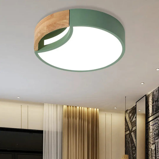 Nordic Iron Grey/White/Green Led Ceiling Light With Wood Grip - 12’/16’/19.5’ Wide Green / 12’ White