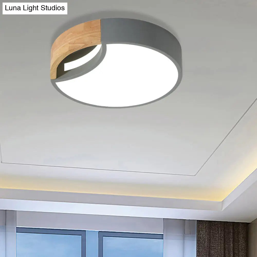 Nordic Iron Grey/White/Green Led Ceiling Light With Wood Grip - 12/16/19.5 Wide Grey / 19.5 White