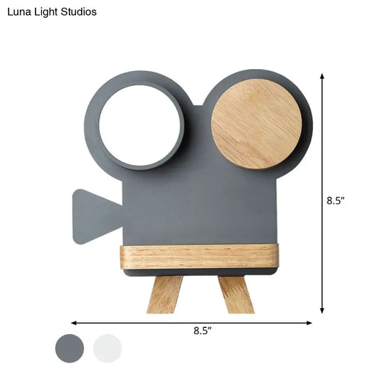 Nordic Iron Grey/White-Wood Led Wall Sconce With Rack - Shooting Camera