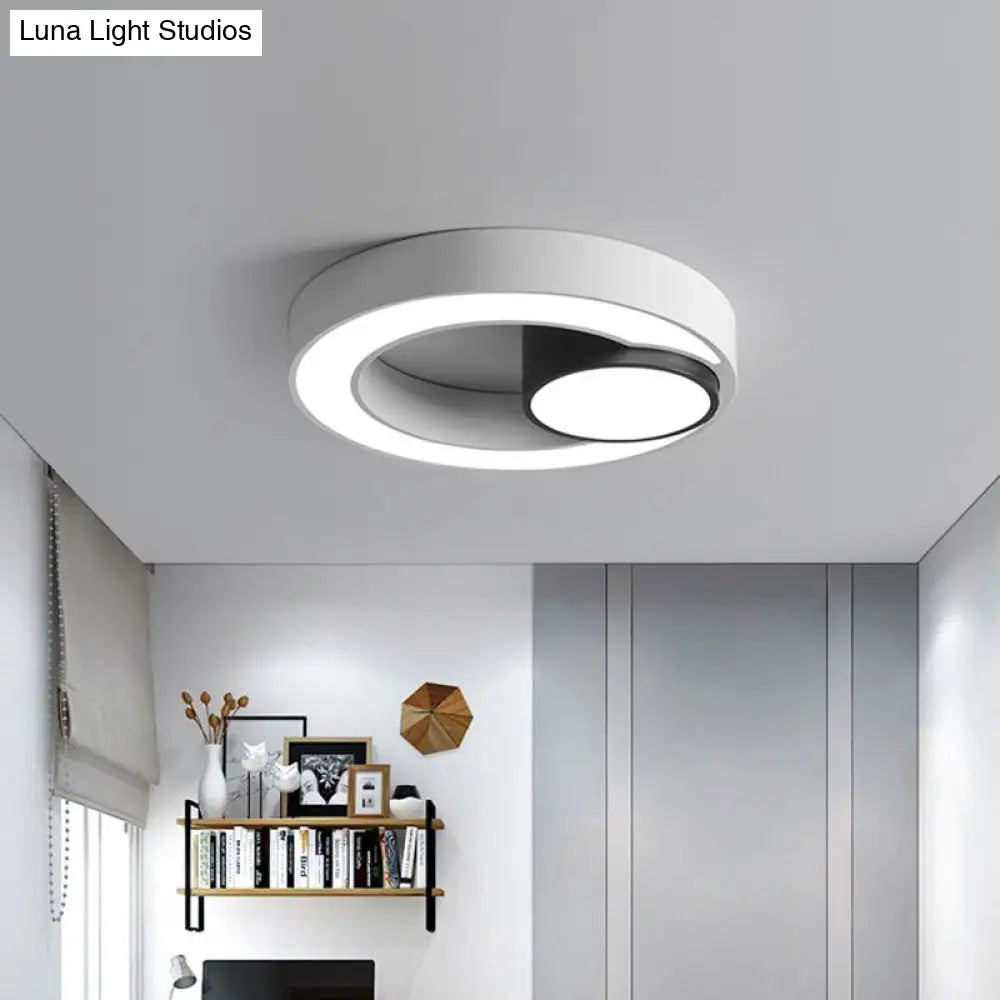 Nordic Iron Ring Flush Mounted Lamp - Black & White Led Ceiling Lighting (White/3 Color Light)
