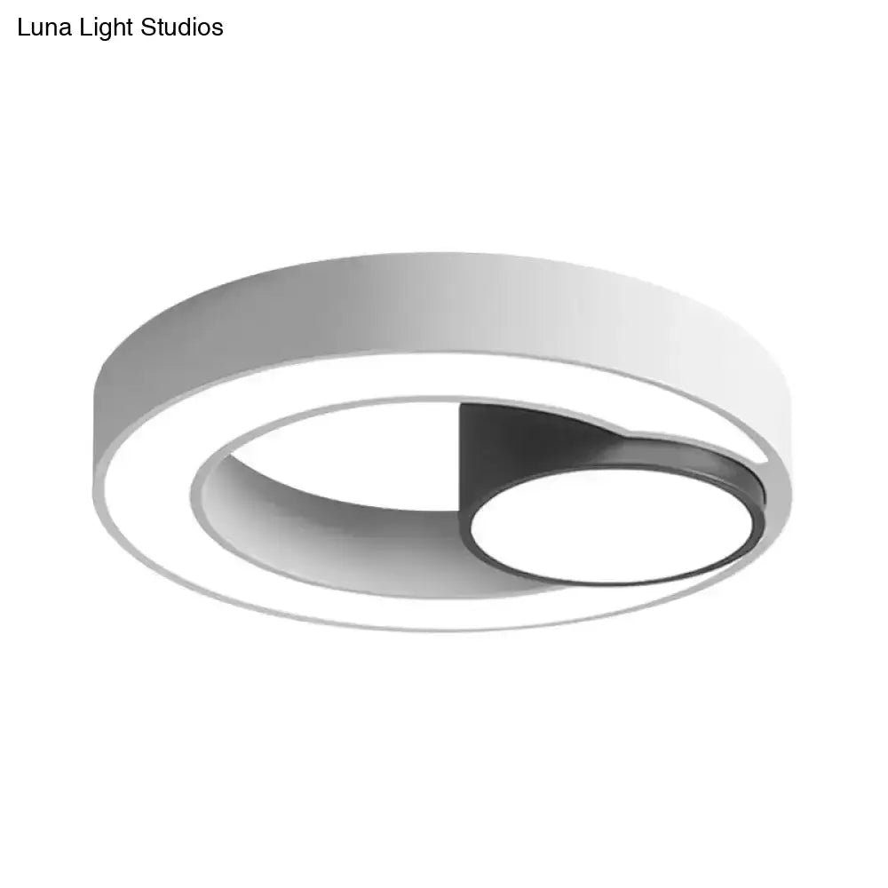 Nordic Iron Ring Flush Mounted Lamp - Black & White Led Ceiling Lighting (White/3 Color Light)