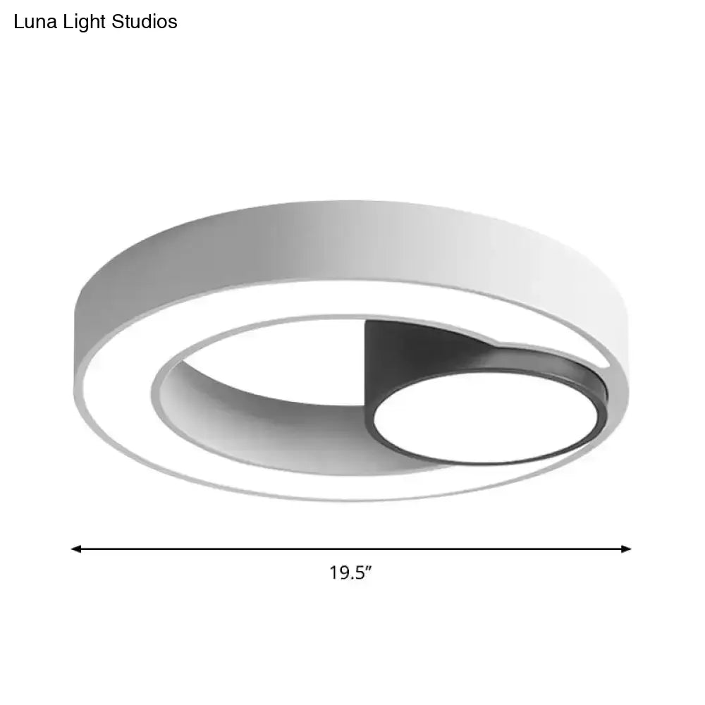 Nordic Iron Ring Flush Mounted Lamp - Black & White Led Ceiling Lighting (White/3 Color Light)